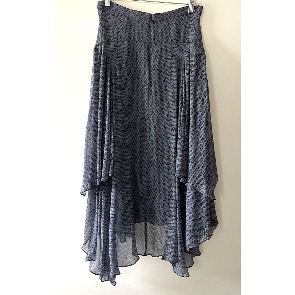 Rebecca Taylor Silk High Low Midi Skirt Blue Asymmetrical Ruffle Hem Size 6 -C - Picture 3 of 12